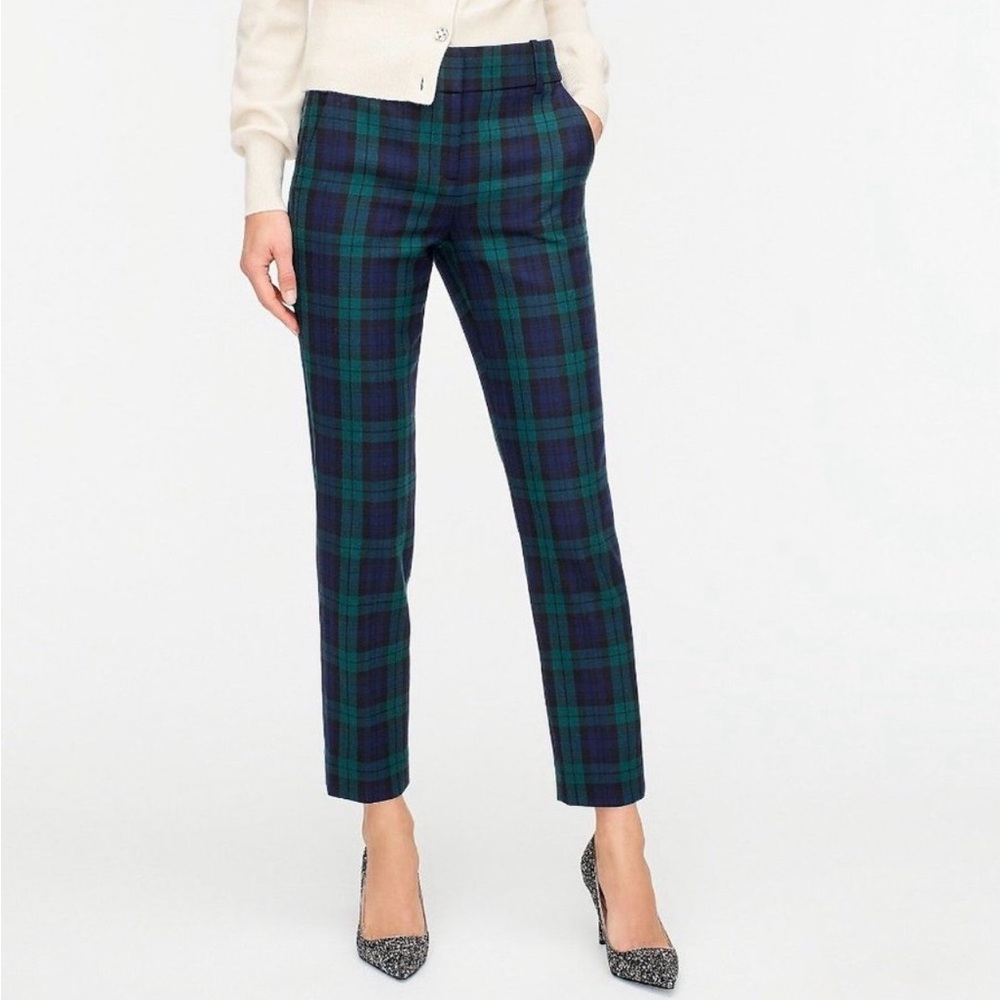 J.Crew - Cameron Slim Crop Plaid / Navy Green / Size 4